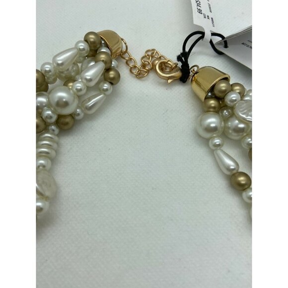 Mixed Pearls & Shells Multi Strand Necklace in Gold and White - Picture 5 of 9